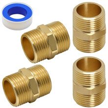 4 Pcs G3/4 to 3/4 Brass Hex Nipple Connector, Double Nipple 3/4 Inch,