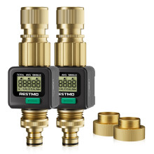 RESTMO Water Flow Meter with Brass Inlet & Outlet, 2-Pack Hose Water Meters