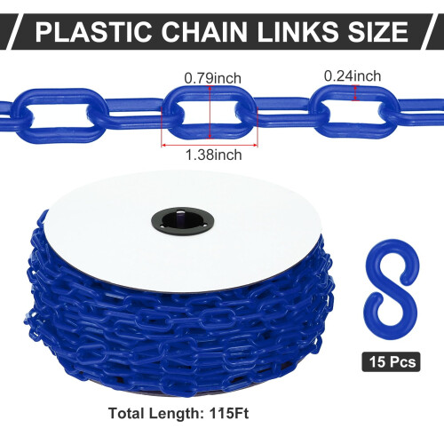 PATIKIL Blue Plastic Chain 115 ft 6mm Safety Barrier Chain 1