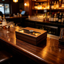 WestWood Cigar Humidor Teak Grain w/ Glass Window Viewing Top Removable Divider