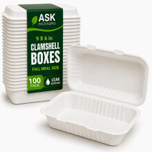 100 x Large Clamshell Takeaway Boxes (9x6 in) 900ml Full Meal Container