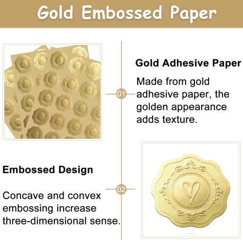 320 Pack Gold Embossed Envelope Seal Stickers, Heart Pattern 2