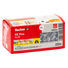 fischer SX Plus Wall Plugs 4 x 20mm Nylon Expansion Fixings 200 Pack
