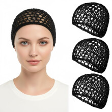 3 Pcs Hair Nets for Sleeping in, Crochet Mesh Wrap Caps for Silk Press