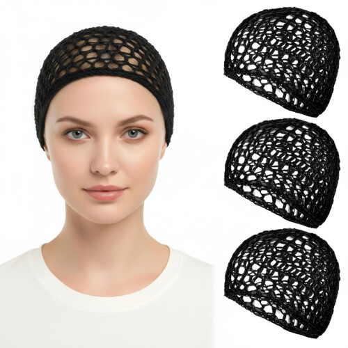 3 Pcs Hair Nets for Sleeping in, Crochet Mesh Wrap Caps for Silk Press