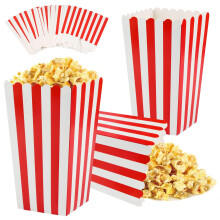 30 pcs Large Popcorn Boxes, Red & White Striped Paper Popcorn Bags