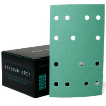 Serious Grit - 80x133mm 14-Hole P180 Grit Sanding Sheets - 50 Pack Box