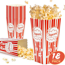 MAQIHAN 18 Popcorn Boxes Bucket - 46oz 9.5x7.5x20cm Large Tall Paper Popcorn Box Bowl Movie Nights Decorations Pop Corn Boxes Buckets Tubs Cups Holder