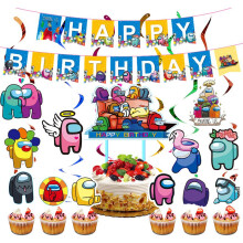 (Colorful)Among Us Party Set Suit Decoration Supplies Banner Cupcake Topper Alien Space