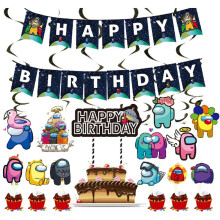 (Black)Among Us Party Set Suit Decoration Supplies Banner Cupcake Topper Alien Space