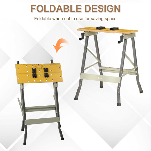 Durhand DURHAND 4-in-1 Work Bench Folding Clamp Table for DIY Home Garage Grey 2