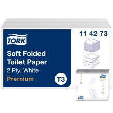 Tork Toilet Paper Soft Folded Premium T3 / Soft 3-Ply Toilet Tissue 114273