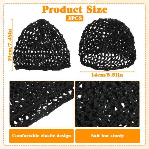 3 Pcs Hair Nets for Sleeping in, Crochet Mesh Wrap Caps for Silk Press 1