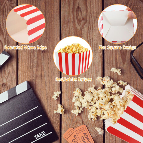 30 pcs Large Popcorn Boxes, Red & White Striped Paper Popcorn Bags 2