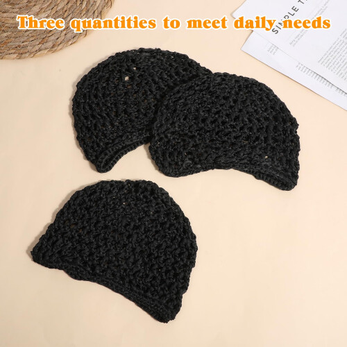 3 Pcs Hair Nets for Sleeping in, Crochet Mesh Wrap Caps for Silk Press 2