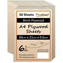 6mm Birch Plywood A4-300x210x 6mm - (Pack of 50) Laserable Low fume E1 Glue Ply.