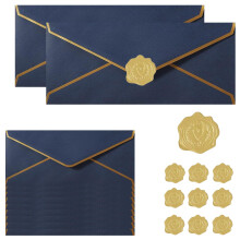TIHNY 20PCS Invitation Envelopes with Gold Stickers, V-Flap Letter Envelopes for Business, Cards, and Celebrations, Dark Blue, 9.49 x 4.13 Inches