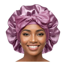 Boolavard Silk Bonnet for Sleeping Women Satin Bonnet Double Layer Satin Lined Hair Bonnet with Tie Band Curly Hair (UK, Alpha, One Size, Purple)