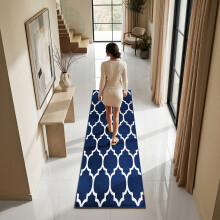 (80 x 300 cm- Printed Extra Large Runner Rug, Ava Navy Blue) Living Room Runner Rugs Printed Carpets Floor Mats