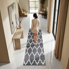(80cm x 300 cm (2 ft 6" x 10 ft)- Printed Extra Large Runner Rug/Carpet) Non-Slip Grey Rugs Carpet Hallway Runner Door Mats