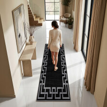 (80x300 cm- Hall Runner Rug Long Hallway Carpet) Printed Black Rugs Non Slip Living Room Carpet Mat