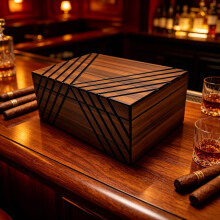 WestWood Teak Grain Cigar Humidor, Mahogany Lined Cigar Box Multi-Level Storage