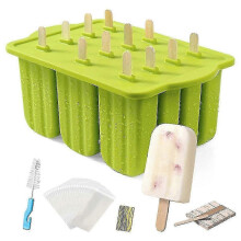 Silicone Popsicle Molds 12 Cavities Non-Slip Holder and Soft Lid, BPA-Free, Dishwasher Safe AK-26