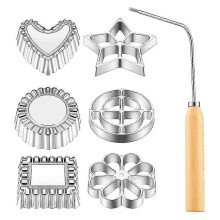 Achappam Mold Bunuelos Mold with Handle Rosette Set,Heart Star Circle Square Mold for Kitchen Bakin