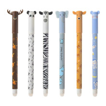 Set di 6 penne gel cancellabili a forma di animale, con gomma inclusa, ideali per la scuola.