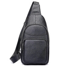 Simple Solid-Color Men's Leather Chest Bag Multipurpose Waterproof Sling Pack Working Office Black