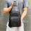 Simple Solid-Color Men's Leather Chest Bag Multipurpose Waterproof Sling Pack Working Office Black 4