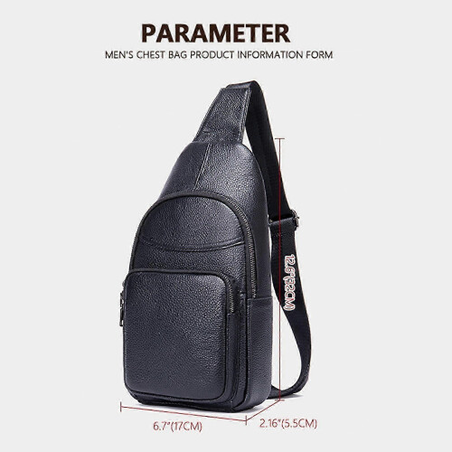 Simple Solid-Color Men's Leather Chest Bag Multipurpose Waterproof Sling Pack Working Office Black 2
