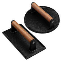 Burger, Heavy-Duty Cast Iron Smash Bacon Meat Meat Steak Wood Handle Griddle, Sandwich, Nonstick Pan