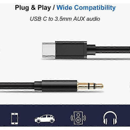 USB C 3.5mm Jack Cable 1M, USB C Auxiliary Jack Plug, Jack Adapter Cable, Car Stereo Audio Aux Cable 1