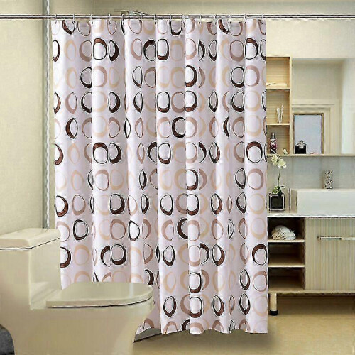 180 x 200cm Shower Curtain 12 Hooks Quick Drying (Brown), Polyester Fabric Machine Bathroom Curtains
