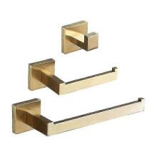 3 Piece Wall Mounted Bathroom Set, Towel Ring/Toilet Paper Holder/Hook, Brushed Gold