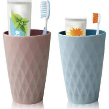 2pcs Kids Toothbrush Cup Cup Mouth for Travel Camping Tidy Bathroom Accessories (Pink + Light Blue)