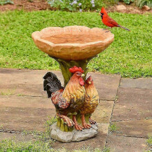 Outdoor Bird Bath,Rooster Bird Feeder Resin Fountain for Yard Decor