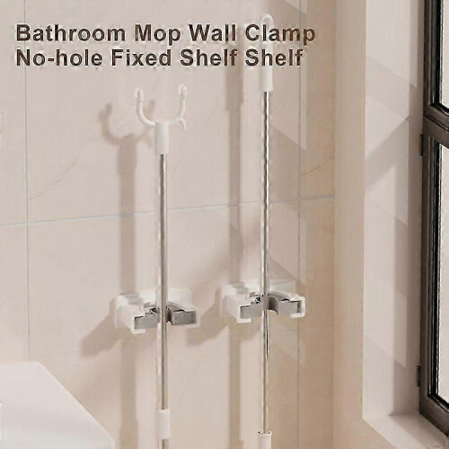 2pcs Space Saving Mop Wall Mounted No Drilling Mop Storage Clip Clamp Upgrades Home Office 2