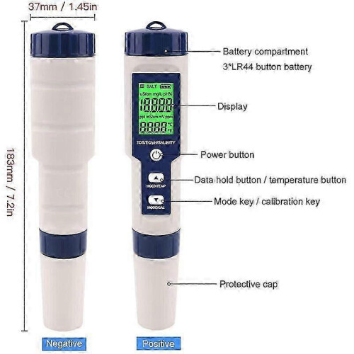 5-in-1 PH Meter Tester, Measures PH & TDS & EC Salinity & Water Tester, LCD Display Reading Drinking 1