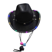 LED Light up Cowgirls Hat Pet Christmas Photo Costume Props Night Adult Pet Hat Party Headwear Black