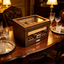 WestWood Brown Grain Cigar Humidor W/ Glass Viewing Window, Multi-Level Storage
