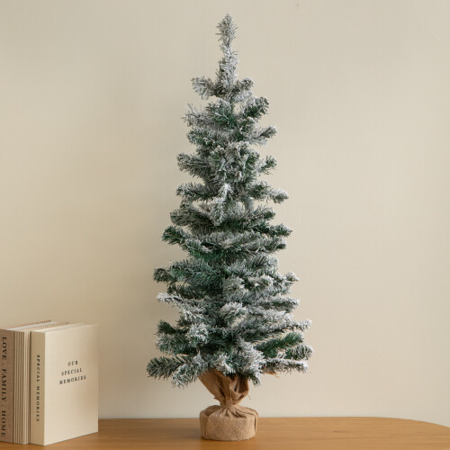 90cm Snowy Christmas Tree with Jute Bag Stand