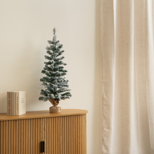 90cm Snowy Christmas Tree with Jute Bag Stand 1