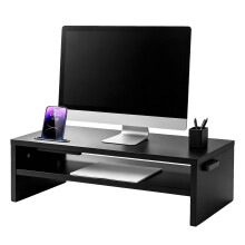 Wooden Monitor Stand Riser, 2-Tier Desk Riser with Smartphone Holder and Cable Management, Computer Monitor Stand Shelf for Home Office, Laptop Riser