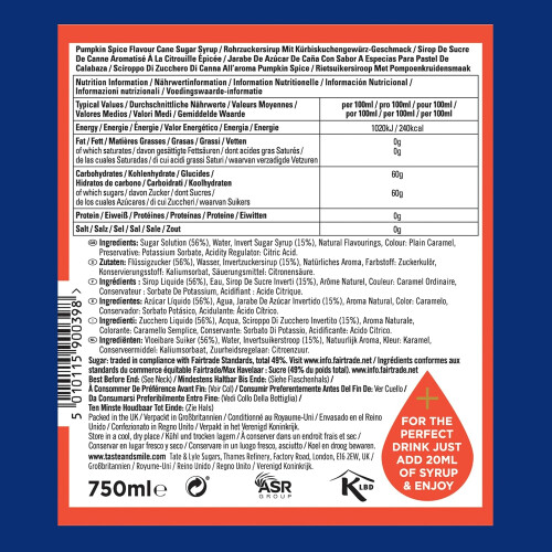 Tate & Lyle Pumpkin Spice Syrup 750ml 2