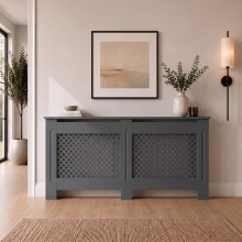 1720mm Radiator Cover Anthracite Grey Painted Traditional Cross Slat MDF Cabinet for Radiators Extra Large