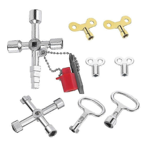 8 Piece Construction Machine Key Set, Universal Key Set, Square Wrench, Controllin Silver