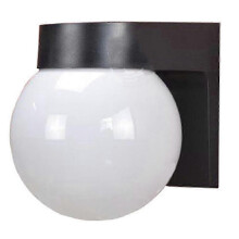 Applique murale LED Loft, base en polycarbonate noir et blanc, abat-jour boule en acrylique laiteux, douille E27