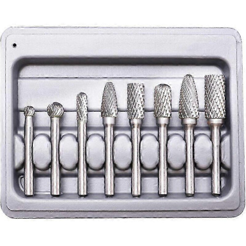 Rotary Burrs, Double Cut Burrs, 8 Pieces Double Cut Steel Solid Burrs Set 6mm Shank Tools Drill